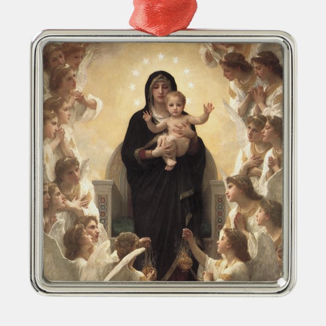 Ornement Carré Argenté Reine des Anges Regina Angelorum par Bouguereau (Devant)