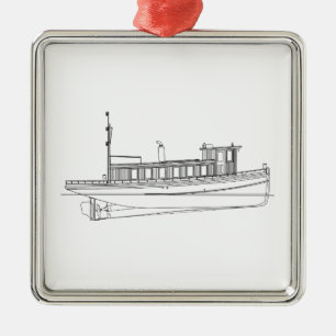 Ornement Carré Argenté Remorqueur vintage