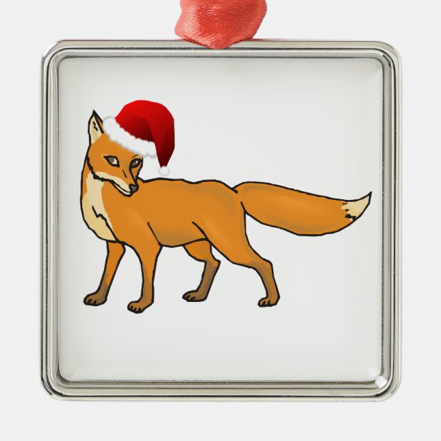 Ornement Carré Argenté Renard de Noël (Devant)