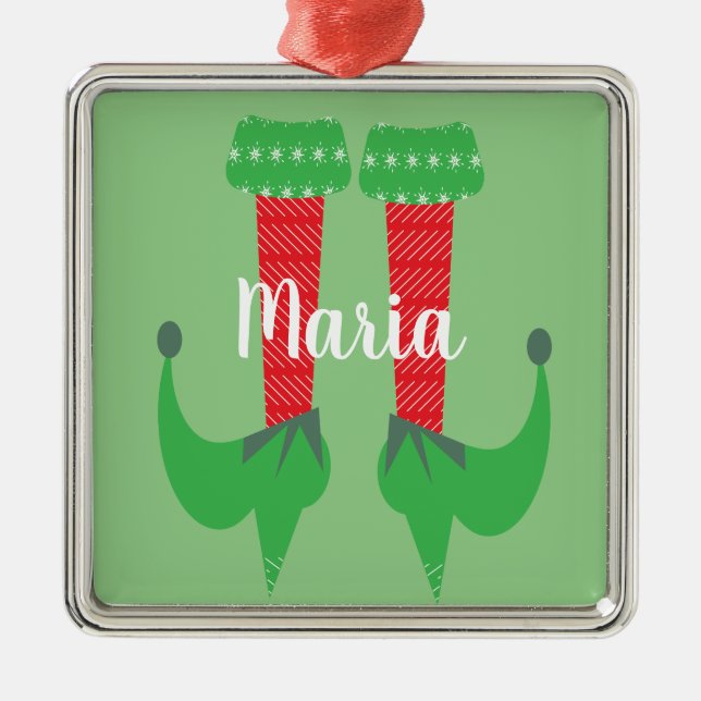 Ornement Carré Argenté Retro Cute Elf pieds talons Noël présent (Devant)