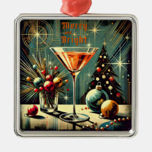Ornement Carré Argenté Retro les années 50 Merry & Bright Christmas Marti
