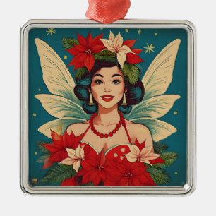 Ornement Carré Argenté Retro les années 50 Tropical Christmas Pin-Up Beau