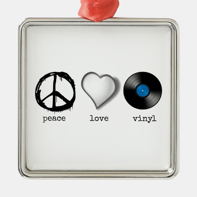 Ornement Carré Argenté Rétro les années 70 vinyle d'amour de paix (Devant)