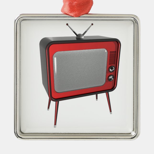 Ornement Carré Argenté Rétro TV rouge (Devant)
