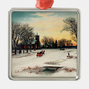 Ornement Carré Argenté Réveillon de Noël, 1889, peinture vintage,