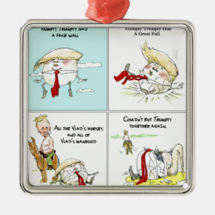 Ornement Carré Argenté Rick London "Trumpty Dumpty" Drôle cadeau Trump