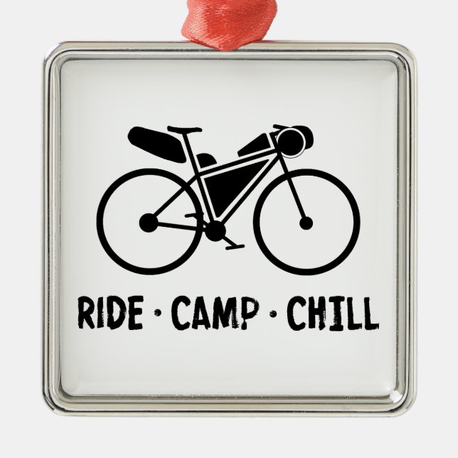Ornement Carré Argenté Ride Camp Chill Bikepacking (Devant)