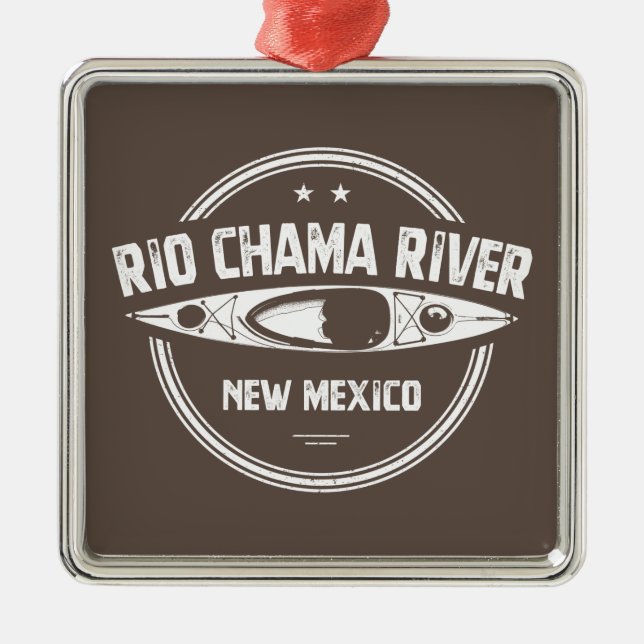 Ornement Carré Argenté Rio Chama River Nouveau Mexique Kayak (Devant)