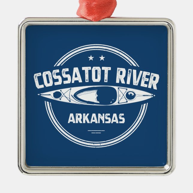 Ornement Carré Argenté Rivière Cossatot Arkansas Kayak (Devant)