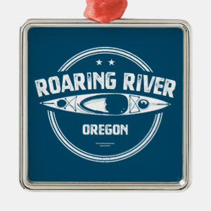 Ornement Carré Argenté Rivière Roaring Oregon Kayak