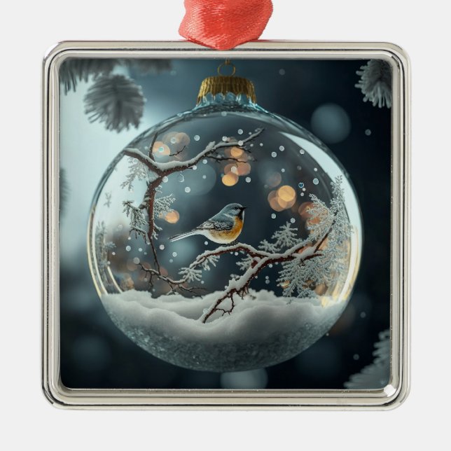 Ornement Carré Argenté Robin Globe Ornament (Devant)