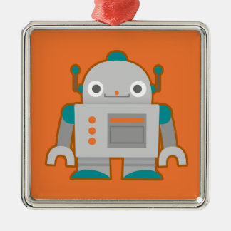 Ornement Carré Argenté Robot gris mignon