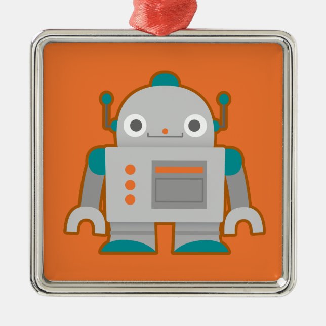 Ornement Carré Argenté Robot gris mignon (Devant)