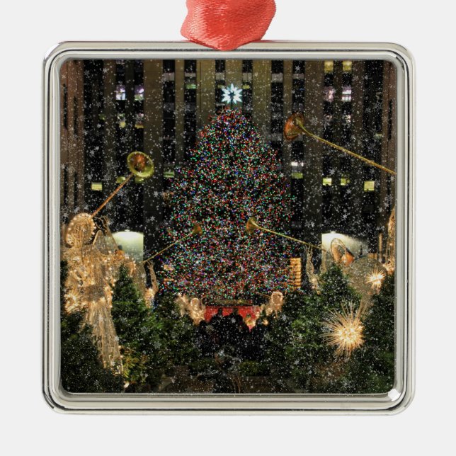 Ornement Carré Argenté Rockefeller Center Arbre de Noël, Anges, Neige (Devant)