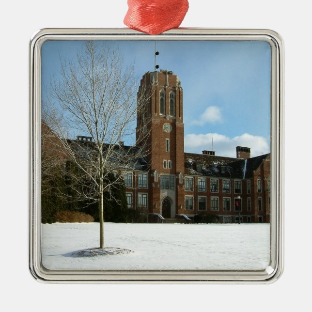 Ornement Carré Argenté Rockwell en hiver au Grove City College (Devant)