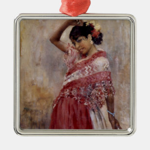 Ornement Carré Argenté Romani Gypsy Woman Dancing (par Albert Edelfeel)