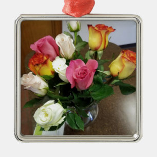 Ornement Carré Argenté Rose