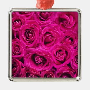 Ornement Carré Argenté Roses roses (Amour et Romance)
