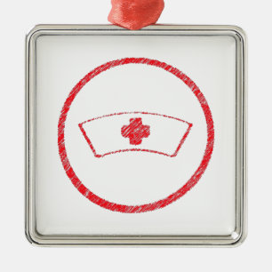 Ornement Carré Argenté rouge médical urgence hôpital infirmière croix