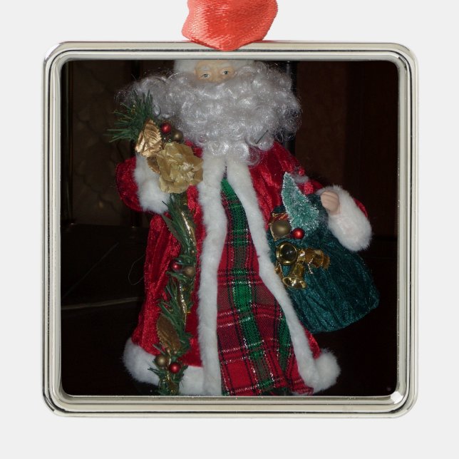 Ornement Carré Argenté Royal Plaid Hohoho Père Noël Joyeux Noël (Devant)