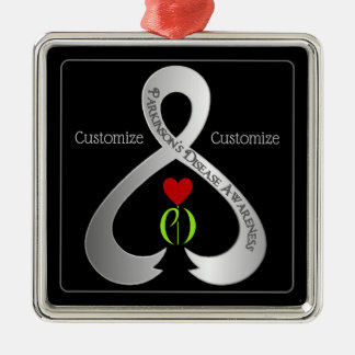 Ornement Carré Argenté Ruban de sensibilisation de Parkinson