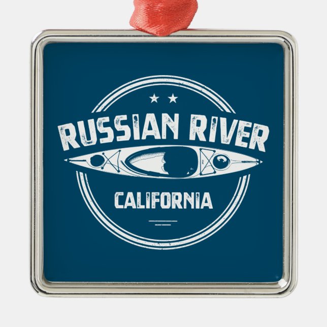 Ornement Carré Argenté Russe Rivière Californie Kayak (Devant)