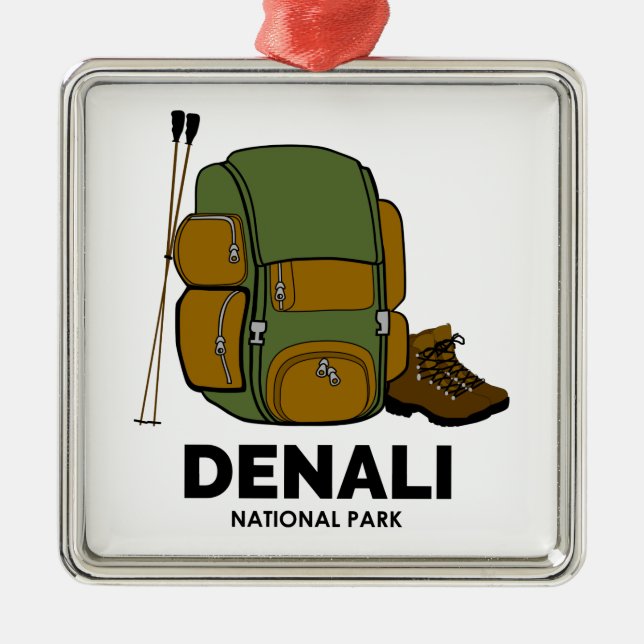 Ornement Carré Argenté Sac à dos du parc national de Denali (Devant)