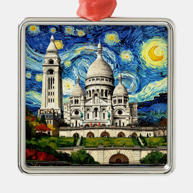 Ornement Carré Argenté Sacre-Coeur Paris France Starry Night (Devant)
