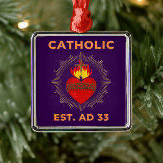 Ornement Carré Argenté Sacred Heart AD 33 Ornament catholique