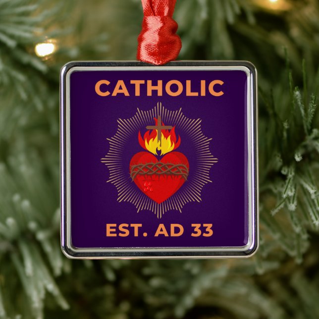 Ornement Carré Argenté Sacred Heart AD 33 Ornament catholique (Arbre)