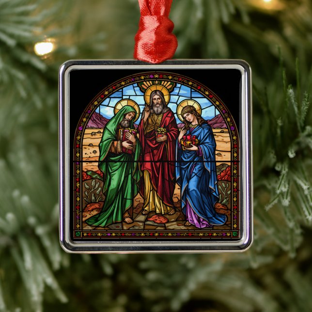 Ornement Carré Argenté Sacred Hearts Stained Glass Christmas (Arbre)