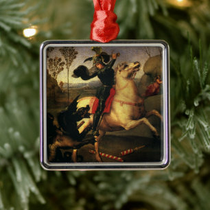 Ornement Carré Argenté Saint George combattre le dragon par Raphael Sanzi