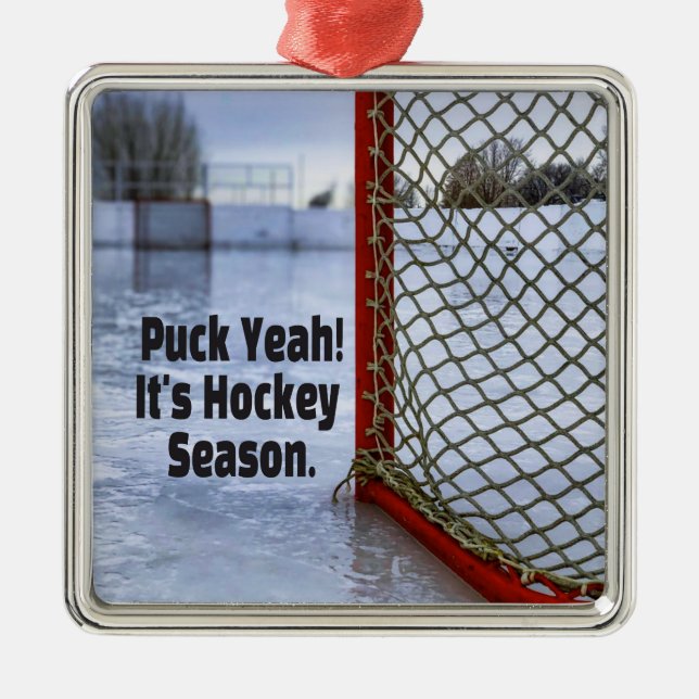 Ornement Carré Argenté Saison de hockey glace froid drôle Humour canard (Devant)