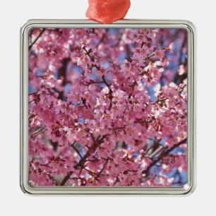 Ornement Carré Argenté Sakura Pink Cherry Blossom Sky