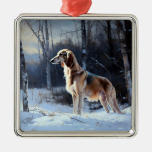 Ornement Carré Argenté Saluki Laisser neiger Noël