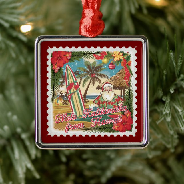 Ornement Carré Argenté Salutations de Noël de Hawaii Holiday (Arbre)