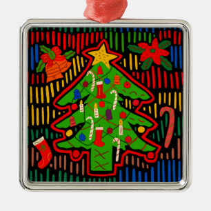 Ornement Carré Argenté San Blas Island Christmas Tree Mola