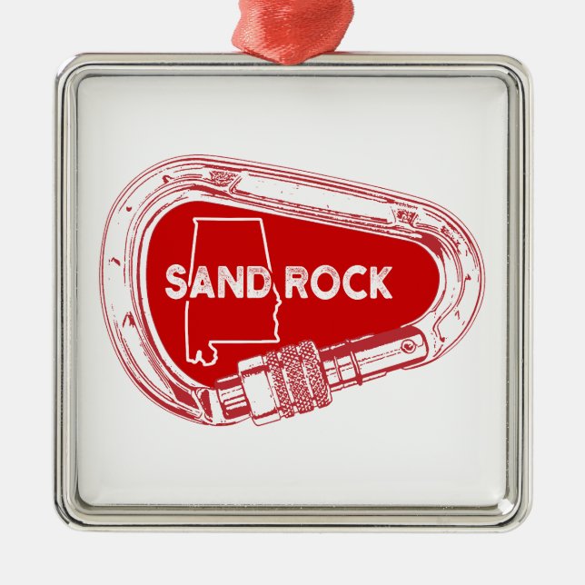 Ornement Carré Argenté Sand Rock Alabama Rock Escalade Carabiner (Devant)