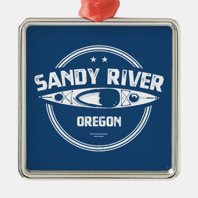 Ornement Carré Argenté Sandy River Oregon Kayaking (Devant)