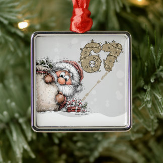 Ornement Carré Argenté Santa Hiding from Six Seven Christmas Ornament