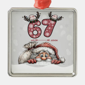 Ornement Carré Argenté Santa Hiding from Six Seven Christmas Ornament