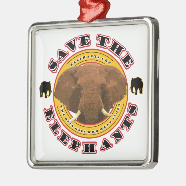 Ornement Carré Argenté Sauvez les éléphants (Gauche)