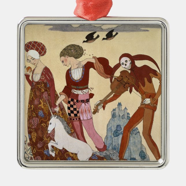 Ornement Carré Argenté Scène médiévale par Georges Barbier (Devant)