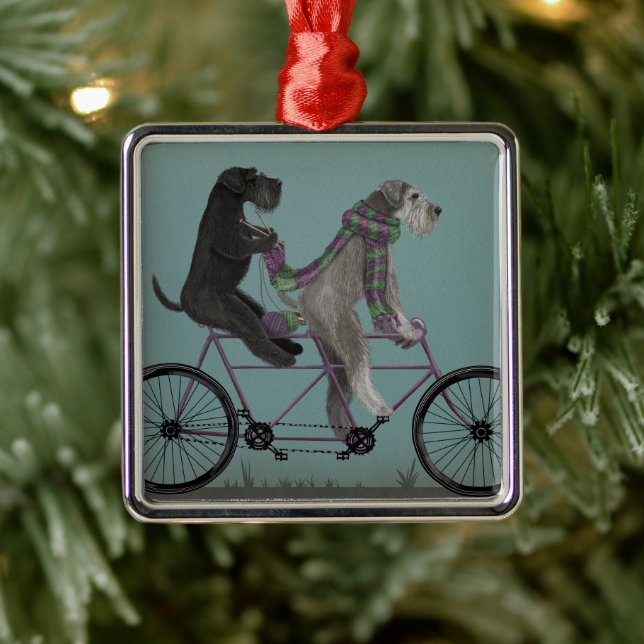 Ornement Carré Argenté Schnauzer Tandem (Arbre)