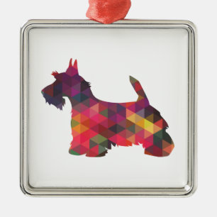 Ornement Carré Argenté Scottie Chien race Geo Silhouette Multi