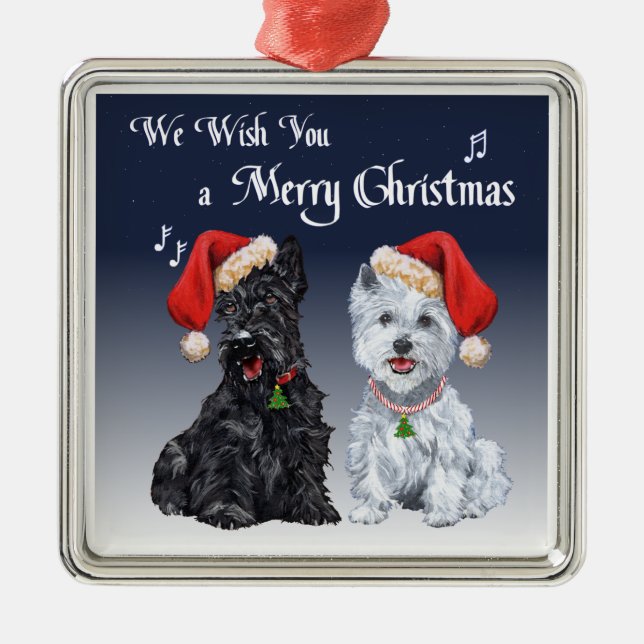 Ornement Carré Argenté Scottie et Westie Ornament (Devant)