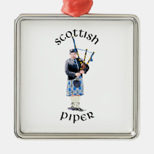 Ornement Carré Argenté Scottish Piper