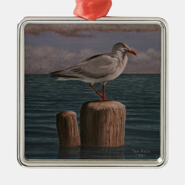 Ornement Carré Argenté Seagull by Tom Rock Metal Ornament (Devant)