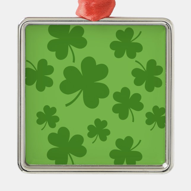Ornement Carré Argenté Shamrock de la Saint Patrick Motif Clover (Devant)