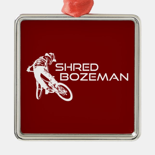 Ornement Carré Argenté Shred Bozeman Montana Mountain Biking (Devant)